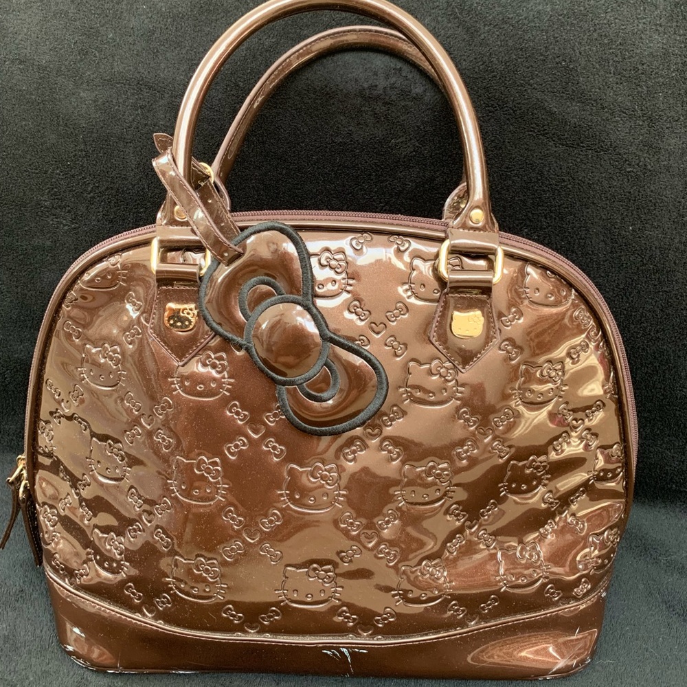 RARE Loungefly HelloKitty BROWN patent embossedBAG